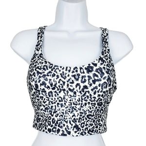 Balance Collection Black White Leopard Print Strappy Back Sports Bra Size S NWT